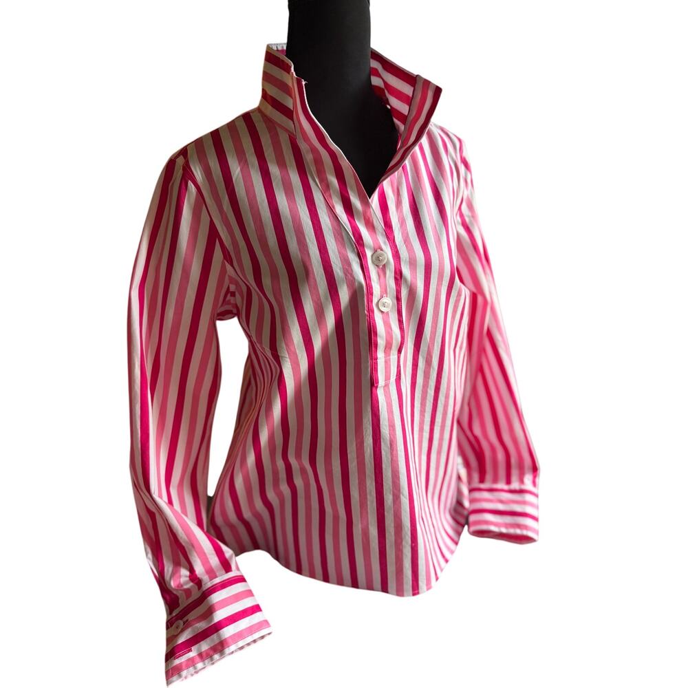 Talbots Non Iron Pink Stripe Popover Shirt Size Small Long Sleeve